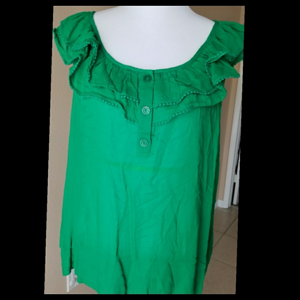 NWT ODILLE ANTHROPOLOGIE RUFFLE GREEN TOP